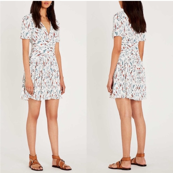 maje | Raison Pleated Dress White Floral 2 Medium - Picture 10 of 11